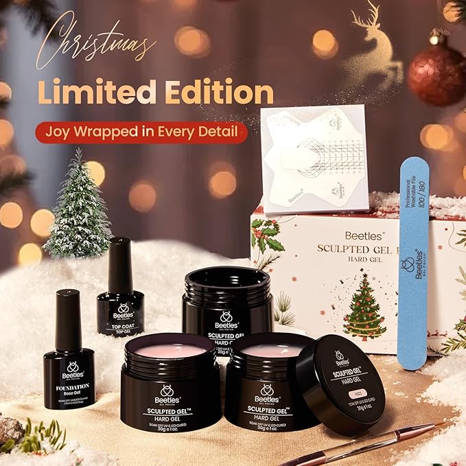 Beetles Hard Gel Kit-Christmas Limited 3 Colors 9 in 1 Nail Extension Sculpting Building Apex High Hardness for Salon Professionals Tech Use,Nude Pink Clear Builder Nail Gel,UV & LED Lamp Cured Needed