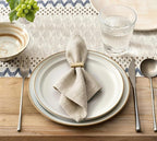 Macrame Side Trim Boho Woven Table Runner, Dusty Blue 12x48 Inch | Crochet - Image 2