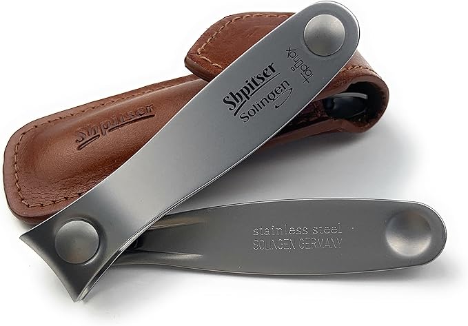 Shpitser Nail Clipper of Solingen Stainless Steel, German TopInox German Fingernails and Toenails Clipper, Nail Care for Men and Women in Genuine Leather Case (Dark Brown)