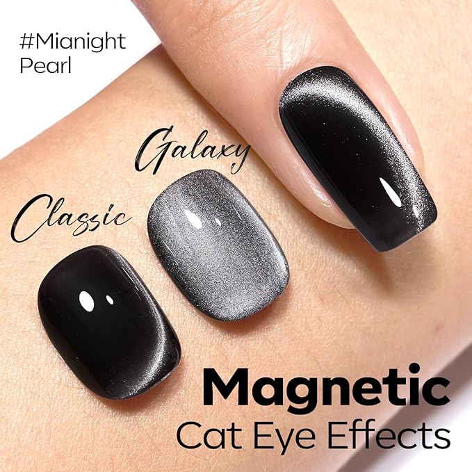 modelones Cat Eye Gel Nail Polish, 15 ML Holographic Glitter Shimmer Translucent Sheer Color Black Polish Magnetic Nail Polish with Magnet Soak Off Led Top Coat Nail Art Gel DIY Salon Gift