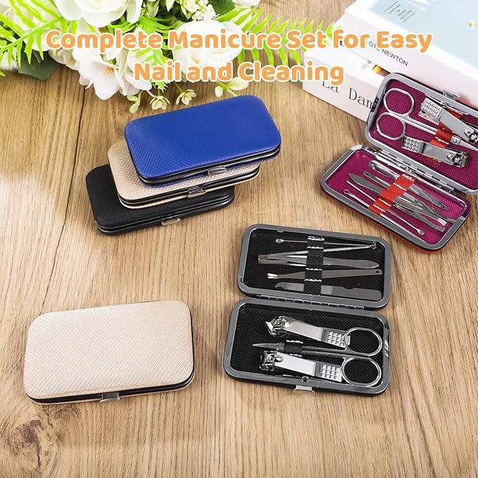 50 Pcs Bulk Nail Kits, Manicure Kit in 4 Colors for Women Professional, 8-in-1 Manicure Set Bulk with Steel Tools, Multicolor Textured Cases, Portable Travel Size