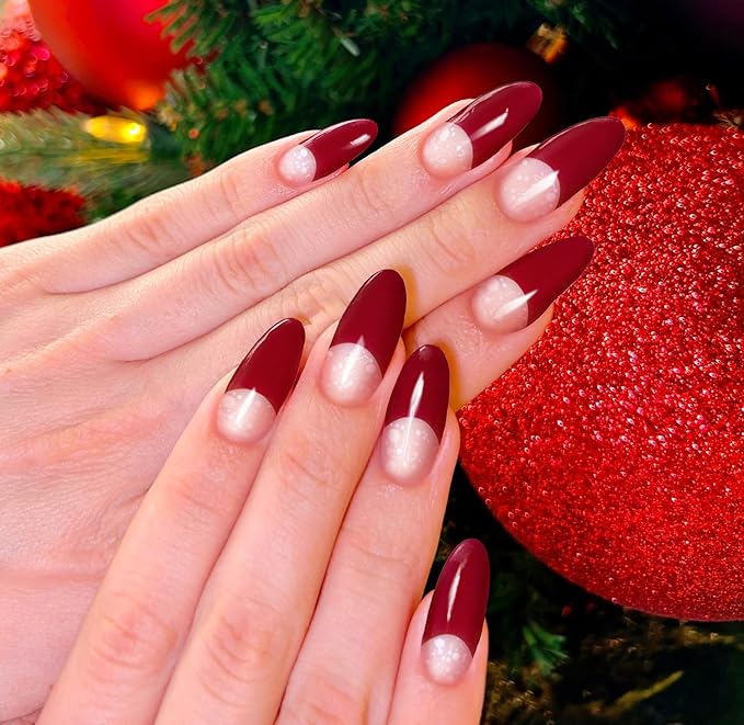 Semi Cured Gel Nail Strips-Christmas Nail Art Stickers Decals DIY New Year Xmas Holiday Nail Decor(Christmas Red French)