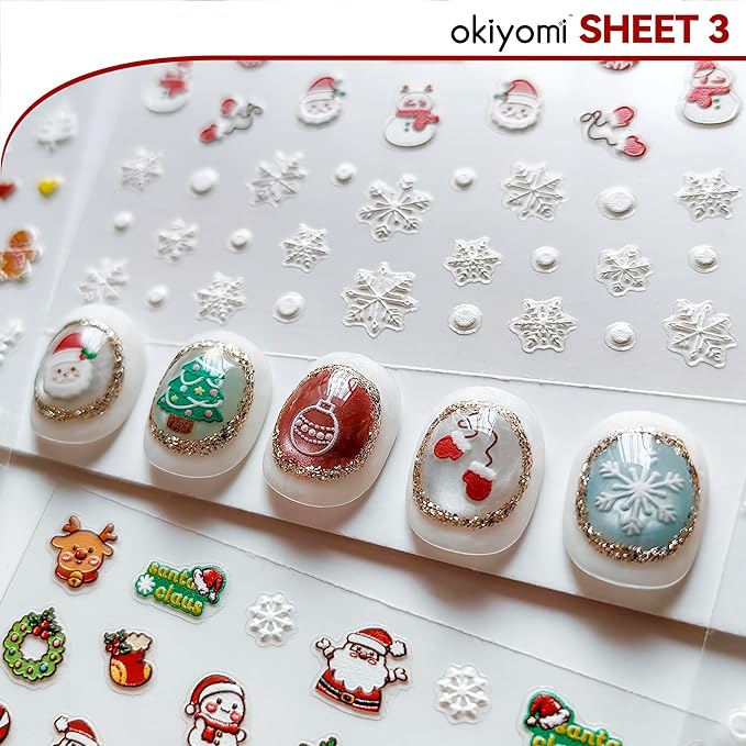 4 Sheets of 3D Christmas Nail Stickers - 258 Cute Nail Decals - Embossed Kawaii Nail Stickers for Kids | Cute Holiday Theme - Santa, Reindeer, Snowman, Gifts, Candy Cane | Glow in The Dark
