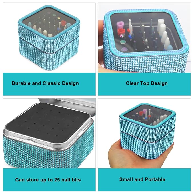 Nail Drill Bits Holder Case- 30 Holes Dustproof Rhinestone Nail Bits Box Efile Displayer Organizer Container for Manicure Tools