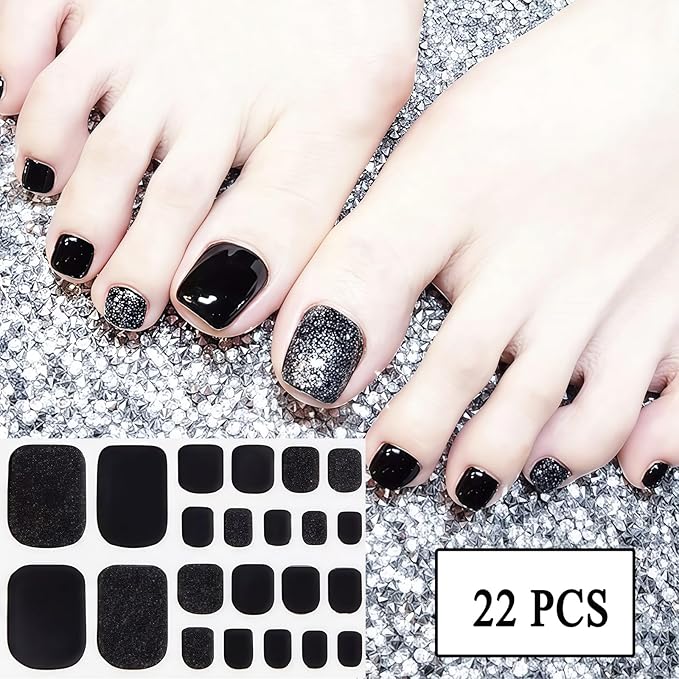 6 Pieces of Summer toenail Stickers French Diamond toenails Gradient self-Adhesive Full Stickers Ladies Flash Black and red toenails Design with Nail File