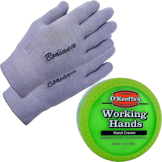O'Keeffe's Working Hands Cream & Gloves Bundle: Unscented, Non-Greasy 3.2 oz. Cream, Gel Moisturizing Gloves (1 pair, Gray)