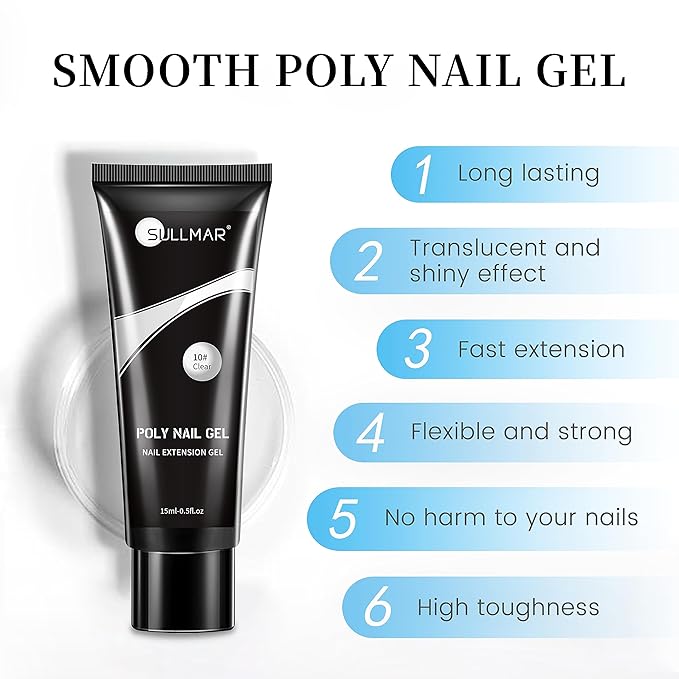 Clear&Pink Poly Nail Gel Kit Colors 15ml/0.5fl.oz Nail Extension Gel Kit with 40ml Slip Solution Quickly Builder Poly Extension Nail Brush and Dual Form(Clear&Pink)