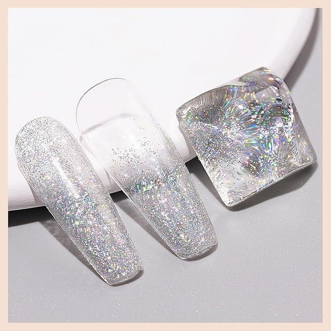 Glitter Nail Polish, 12ML Shimmer Holographic Reflective Nail Polish Air Fast Drying Sparkly Iridescent nail polish Varnish Nail Lacquer Transparent Natural Nail Art for Beginner-1PC