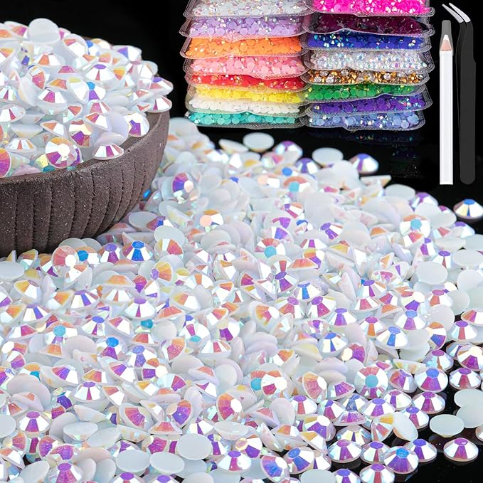 2000pcs 6mm Resin Rhinestones Bulk, White AB Flatback Round Jelly Rhinestones Bedazzling Non Hotfix Crystal Gems Large Quantity Wholesale for DIY Crafts Clothes Bottles Tumblers Face Makeup Manicure