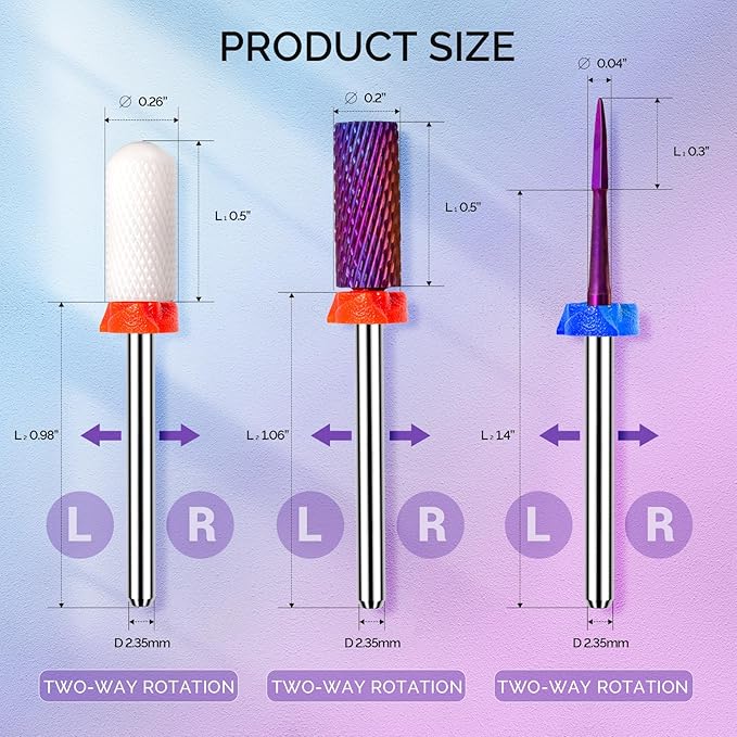 MelodySusie 3Pcs Nail Drill Bits Set, 3/32'' Tungsten Ceramic Bits, Flame Hexagon, Flat Top Small Barrel and Smooth Top Large Barrel Bits, Suitable for Manicure Pedicure Cuticle Gel Acrylic Remover
