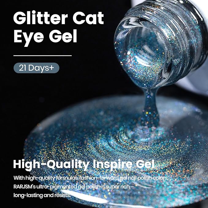 RARJSM Blue Aurora Cat Eye Gel Nail Polish Multichrome Green Orange Color Glitter Candy Glass Diamond Cat Eye Gel Polish with Magnet Stick Soak off UV LED Curing Requires Home Salon Diy Nail Art