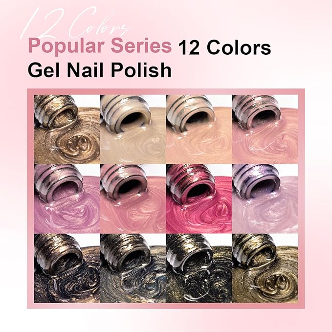 MEET ACROSS 12PCS Gel Nail Polish Set, 12 Colors Gel Nail Kit Art Design Soak Off UV LED,Nail Art Design Gifts for Women (SET-7, 12PCS)