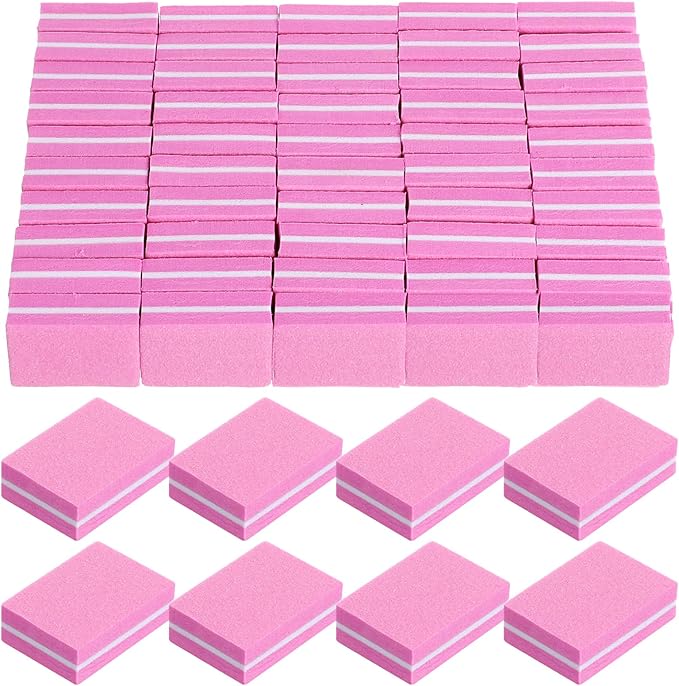 Nail Buffers (400 Pack), Mini Buffer Block Nail File for Acrylic and Natural Nails, 100/180 Grit Nail Buffer Block Bulk Buffing Blocks for Nail Buff Professional Manicure File Blocks Set Hot Pink