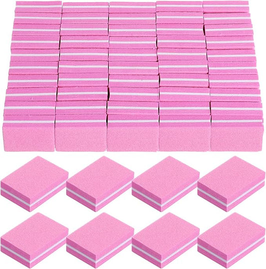 Nail Buffers (400 Pack), Mini Buffer Block Nail File for Acrylic and Natural Nails, 100/180 Grit Nail Buffer Block Bulk Buffing Blocks for Nail Buff Professional Manicure File Blocks Set Hot Pink