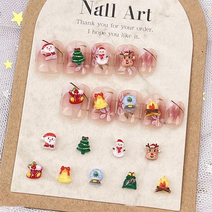 Christmas Nail Art Charms Santa Claus Snowman Resin Nail Charms Elk Bell Santa Tree Torches Red Shoes Nail Art Rhinestones Flat Back Christmas Nail Supplies for Women Girls Manicure DIY Decoration
