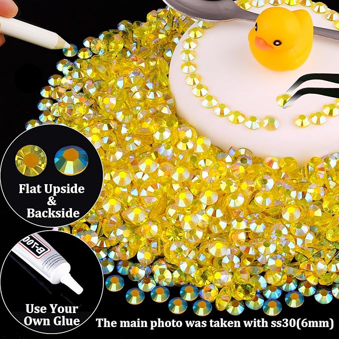 5000pcs 5mm Resin Rhinestones Bulk, Transparent Lemon Yellow AB Flatback Round Jelly Rhinestones Non Hotfix Crystal Gems Large Quantity Wholesale for DIY Crafts Clothes Bottles Face Makeup Manicure