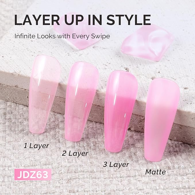 MelodySusie Pink Gel Nail Polish, 0.5Fl.oz Jeweliver Jelly Gel Nail Polish Translucent Peach Color Pastel Soak Off UV LED Light Cure Nail Art Gift Manicure JDZ63