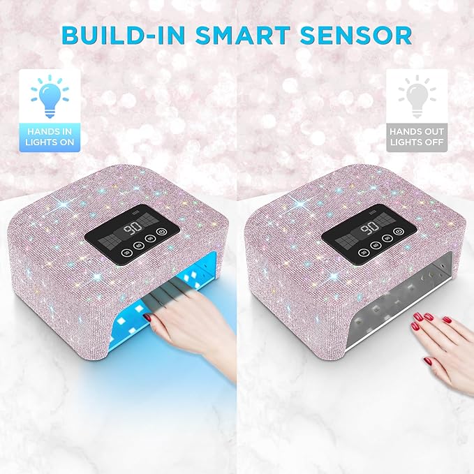 Aedavey Cordless UV Nail Lamp, Rechargeable UV Light for Gel Nails, LED Nail Lamp with 4 Timer Modes, Gel Nail UV Light Decorate with Sparkling Nail Rhinestones