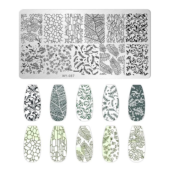 AddFavor Nail Stamping Plate Kit with Nail Stamp and Scraper, 6pcs Leaf Fruit Geometric Nail Stamper Kit for Home Salon Manicure Polish Print Stencils Design Tools