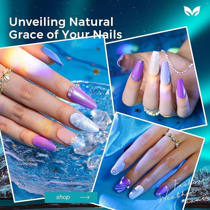 Morovan Blue Nail Polish Set: Aurora Pearl Glitter Purple Nail Polish Kit White Sparkle Shimmer Mermaid Regular Air Quick Dry Fingernail Polish Pack for Women 2025 Nail Art Design Gift Holiday Party
