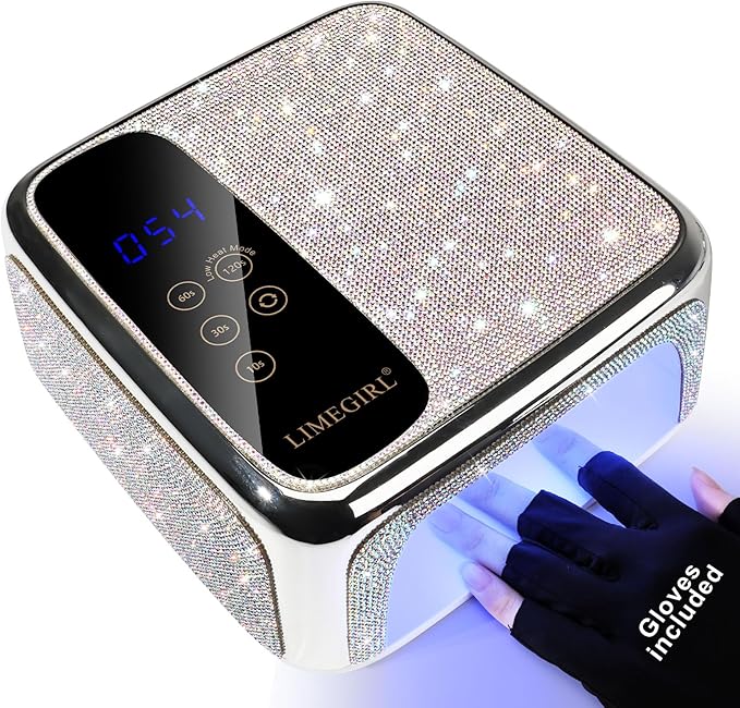 UV LED Nail Lamp Cordless, Professional UV Light for Gel Nail Polish, Fast Curing Lamp Nail Dryer with 4 Timers & LCD Touch Display, for Salon-Grade Gel Nails - Sparkling Diamond UV Nail Lamp (White)