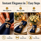 Gold Napkin Rings Set of 12 – Crystal Flower Design – Luxury Napkin Rings Gold - Image 5