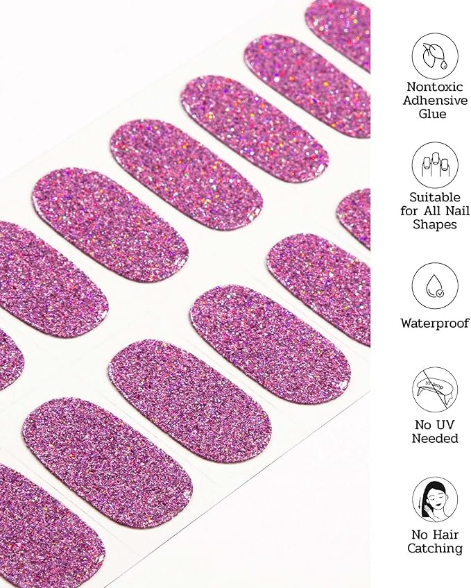 Nail Polish Strips - 22 Pcs Salon Quality Gel Nail Stickers - Long Lasting Wraps (Cherry ICY)