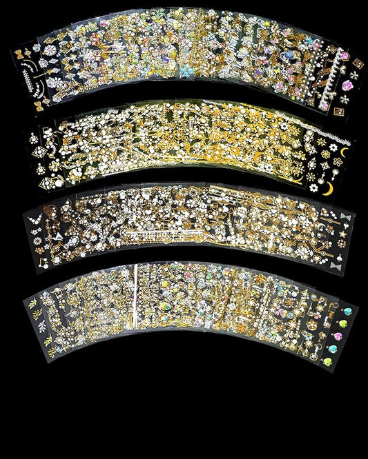 60 Sheets Nail Stickers for Nail Art, Self Adhesive Nail Decals with Colorful and Gold Nail Charms and Gems Nail Art Stickers, Nails Supplies for Nails Design Kit