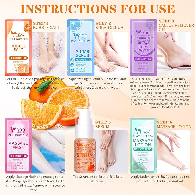 Pedicure Foot Soak Set - Upgraded 6 in 1 Foot Spa, Foot Bath Spa, Pedicure Kit for Tired & Dry Cracked Feet, Athletes Feet, Bad Odor, Softens Calluses (Orange)