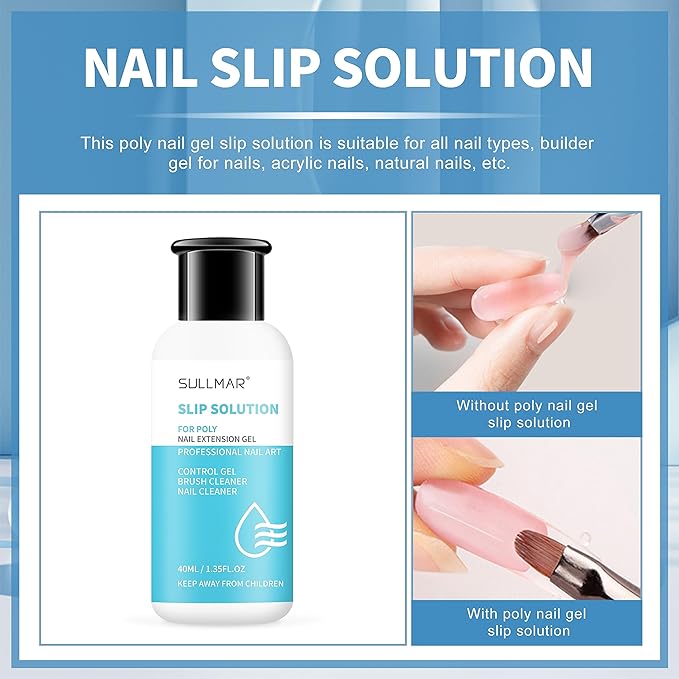 Nail Slip Solution 2.7 fl.oz for Poly Nail Gel Kit Professional Nail Extension for Nail Thickening Solutions