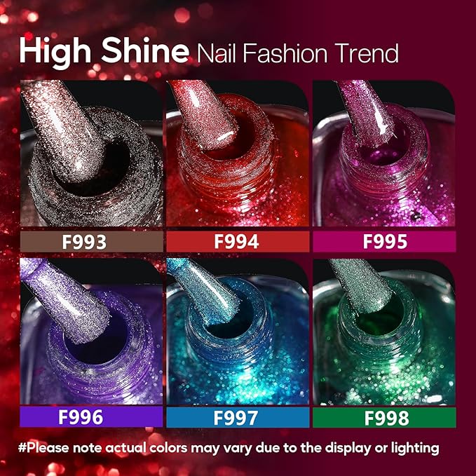 Morovan Magnetic Nail Polish Set：Cat Eye Glitter Red Green Purple Blue Nail Polish Kit Shimmer Quick Dry Nail Polish Bulk for Women Nail Art Manicure Salon Gift Holiday Party