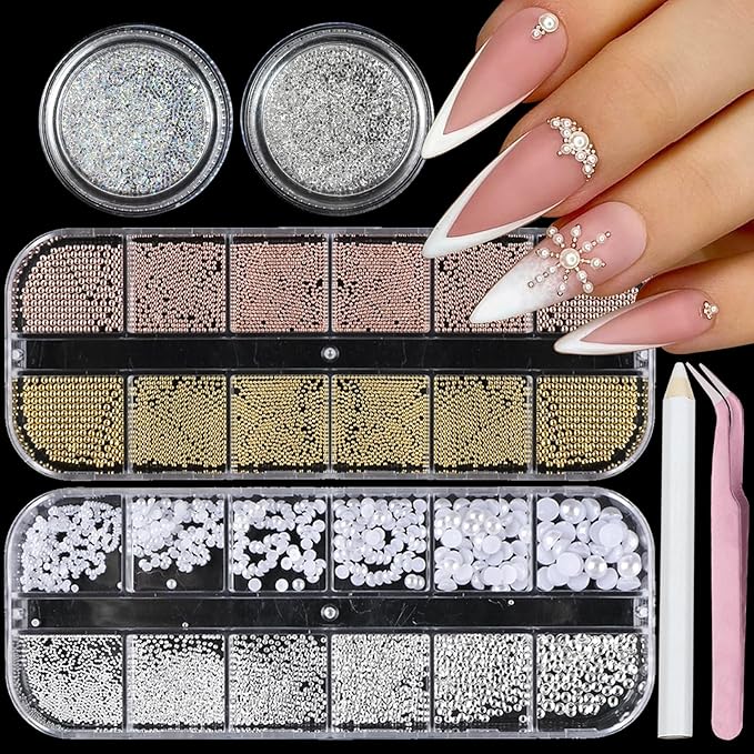 Nail Art Pearls Flatback Rhinestones Nail Charms Gold Silver White Half Round Supplies Luxurious Design Accessories Rhinestones for Women DIY Manicure Decorations