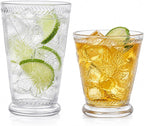 2 Pack Embossed Vintage Mixed Drinking Glasses, 12 Oz & 9 Oz Glasses | Embossed by Unknown