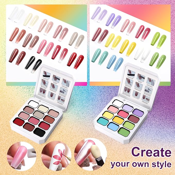 Gradient Painting Gel Set, 24 Nude Almond Black White Bright Colors Ombre Gel Nail Polish for Pigment Pat Nail Gel Kit, Silky Texture, French Manicure DIY Nail Art, No-wipe Soak of UV