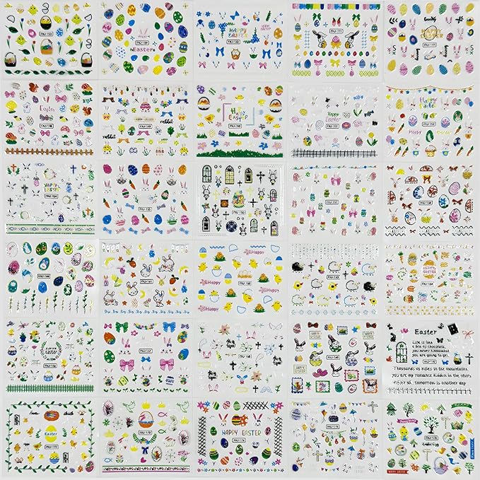 30 Sheets Easter Nail Stickers for Nail Art 3D Self Adhesive Bunny Nail Art Stickers Colorful Egg Nail Decals Easter Nail Supplies Decoration Accessories for Women Girls