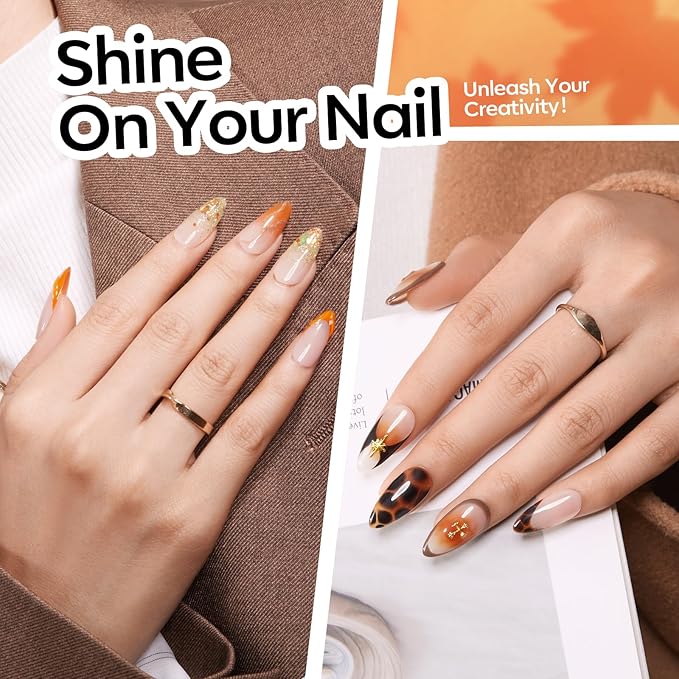 Modelones 32 PCS Fall Gel Nail Polish Kit, 28 Colors Cat Eye Glitter Brown Red Orange Gel Polish with Base Coat, Glitter & Glossy & Matte Top Coat Soak Off LED Nail Art Kit Salon at Home