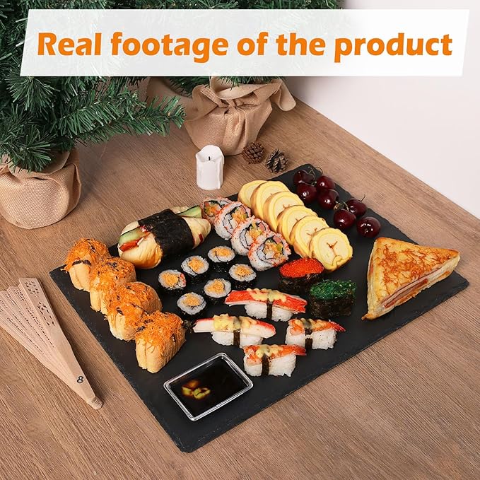 3 Pack 12 x 16 Inch Slate Cheese Boards, Black Square Slate Charcuterie Boards, Natural Charcuterie Stone Plates for Parties, Gifts, and Special Events, Cheese, Sushi, Food.