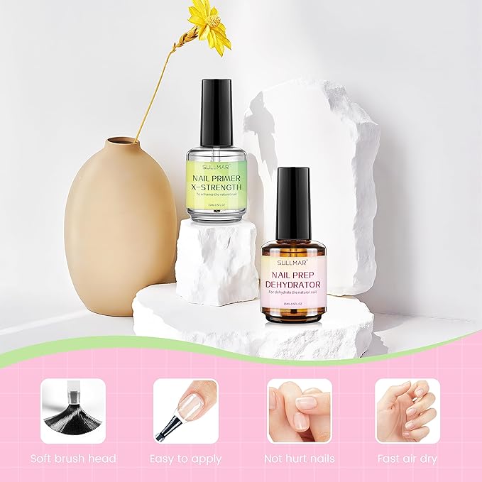 Nail Prep Dehydrator & Nail Primer X-Strength Kit, Profession Nail System Enhance Nail Bonding for Acrylic Nails