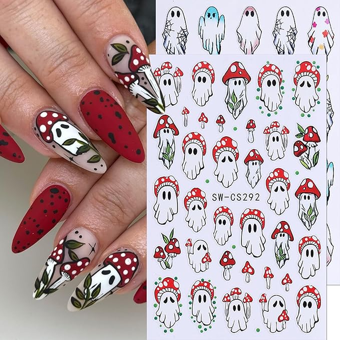 Halloween Nail Stickers Cat Ghost Skull Nail Art Stickers Spider Web Nail Decals DIY Self Adhesive Cute Cartoon Pumpkin Butterfly Design Sticker Nail Decoration for Women Manicure Accessories 6Pcs