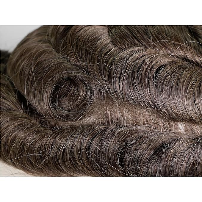 Human Hair Toupee for Men 10x8 Inch,European Human Hair Lace Front Natural Hairline Hair Pieces with 0.06mm Thin Skin PU V-looped Men's Hair Replacement System (#7 color,100% human hair)