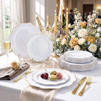 50PCS White and Gold Plastic Plates - Image 8