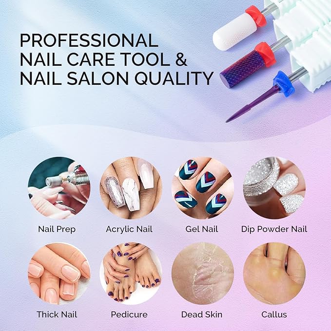 MelodySusie 3Pcs Nail Drill Bits Set, 3/32'' Tungsten Ceramic Bits, Flame Hexagon, Flat Top Small Barrel and Smooth Top Large Barrel Bits, Suitable for Manicure Pedicure Cuticle Gel Acrylic Remover