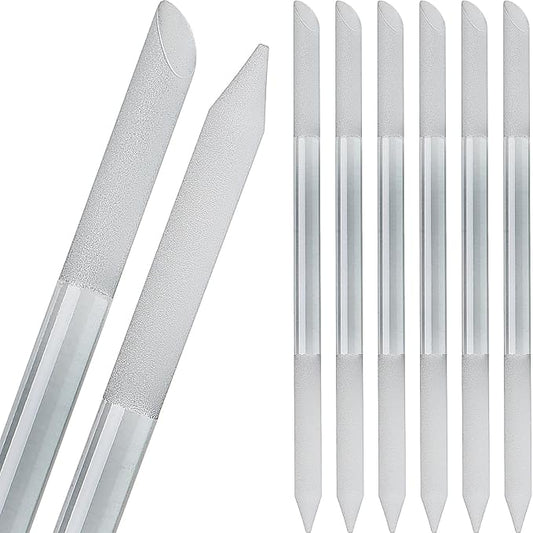 Maitys 6 Pieces Glass Cuticle Pusher Glass Cuticle Stick Set Double Sided Crystal Nail Files Precision Manicure Pedicure Pusher Tools(Dark Gray)