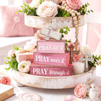 Moucuny 4 Pcs Pink Christian Table Decor Cross Wooden Bible Verse Sign - Image 4
