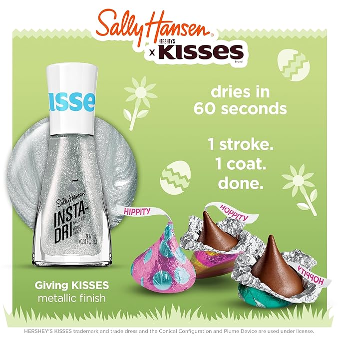 Sally Hansen Insta-Dri Hershey Kisses Nail Polish | Quick Dry, Long Lasting, Streak-Free Shine | Opaque, Glitter | 726 Giving KISSES | Light Gray Nail Color