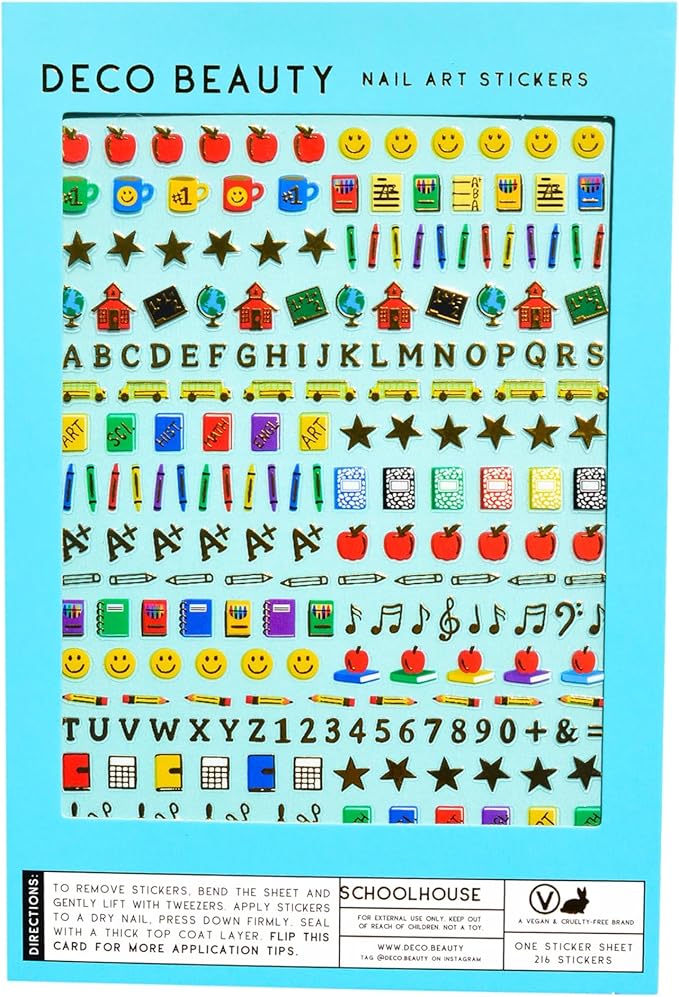 Deco Beauty Schoolhouse Nail Stickers - Lightweight & Easy-to-Apply Nail Art with Trendy Designs - Durable & Long-Lasting Nail Stickers for Women, Ideal for DIY Manicures & Salon-Quality Nails