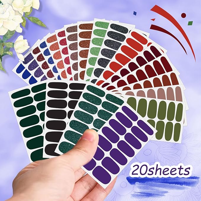 DANNEASY Nail Polish Strips (20 Sheets - Dark Solid&Glitter) Gel Nail Stickers Full Nail Wraps Gel Nail Strips Self-Adhesive Manicure Sticker Nails for Women with Nail File, Cuticle Stick