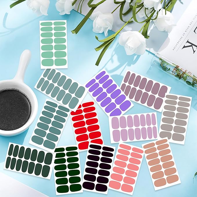 20 Sheets 280 Pieces Solid Nail Stickers Full Wraps for Women Art Strips With File Set Mix Color Polish Stickers Peel and Stick Wraps