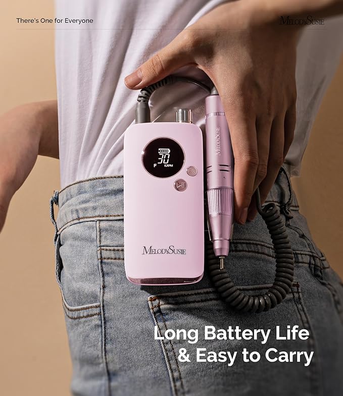 MelodySusie Professional 30000RPM Nail Drill, SC320F Cordless Clip-on Nail File with Drill Bits & Sanding Bands, Rechargeable Electric Efile for Acrylic Nails, Gel Polish Removal at Home Salon