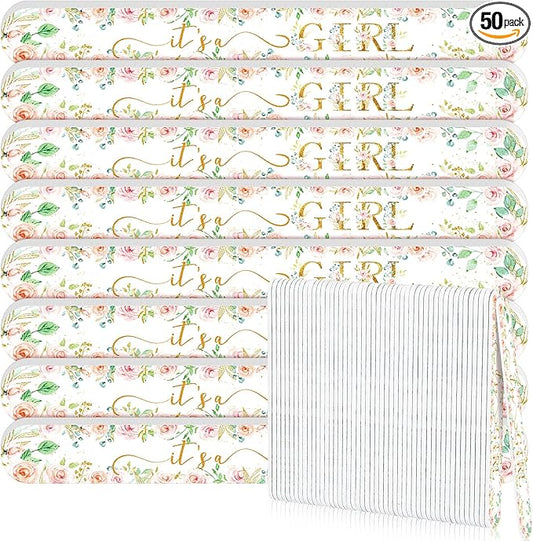 50 Pcs Floral Baby Shower Favors Decorations Baby Sower Favors Games Winners Prizes Gifts Bulk Pink Emery Board Nail Files Gender Reveal Party Favors Souvenirs Gift Bags Stuffers for Guests